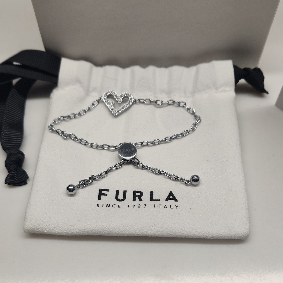 Furla Silver Crystal Heart Slider Bracelet 100$